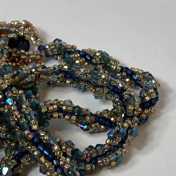 Iridescent Blue Twisted Seed Bead Necklace - Picture 4 of 14